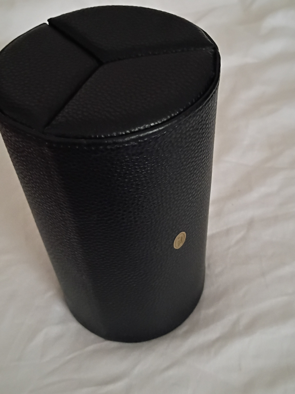 Premium Black Leather Watch Travel Case with Snap Closure